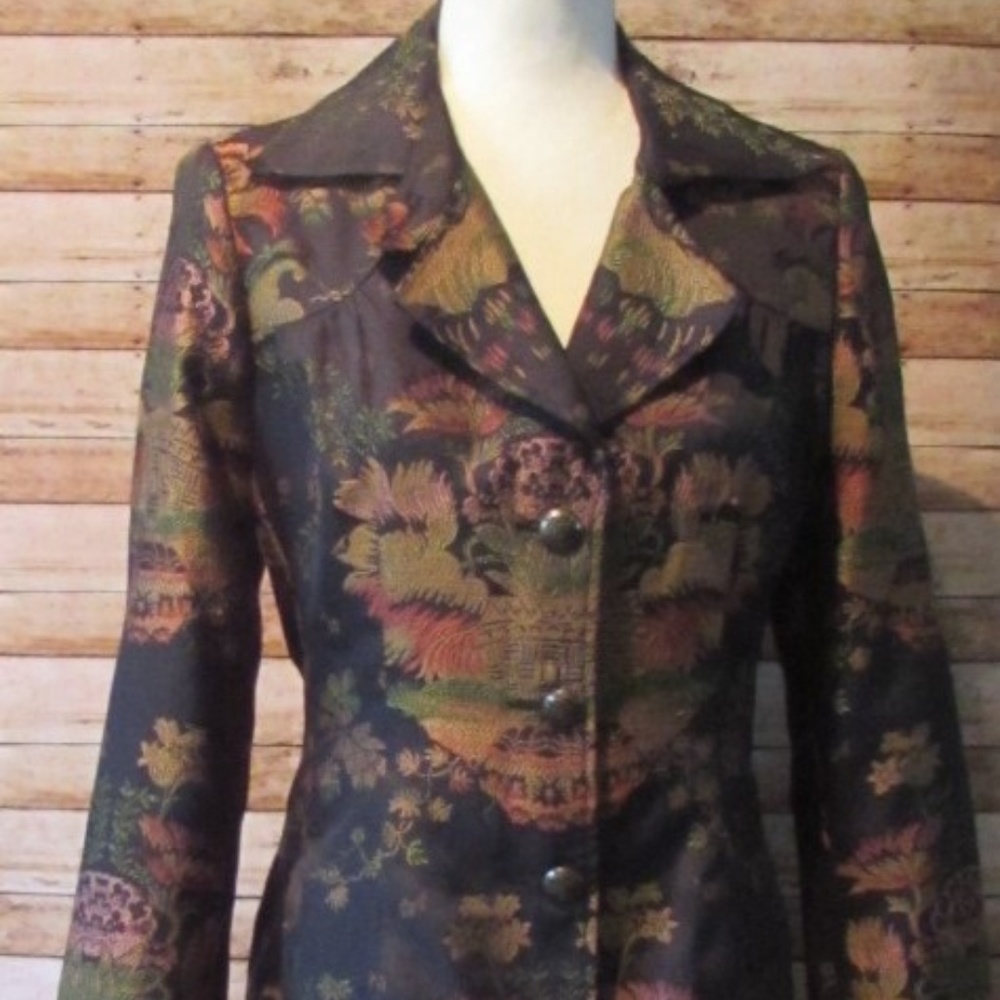 CAbi Asian Inspired long jacket blazer black gold
